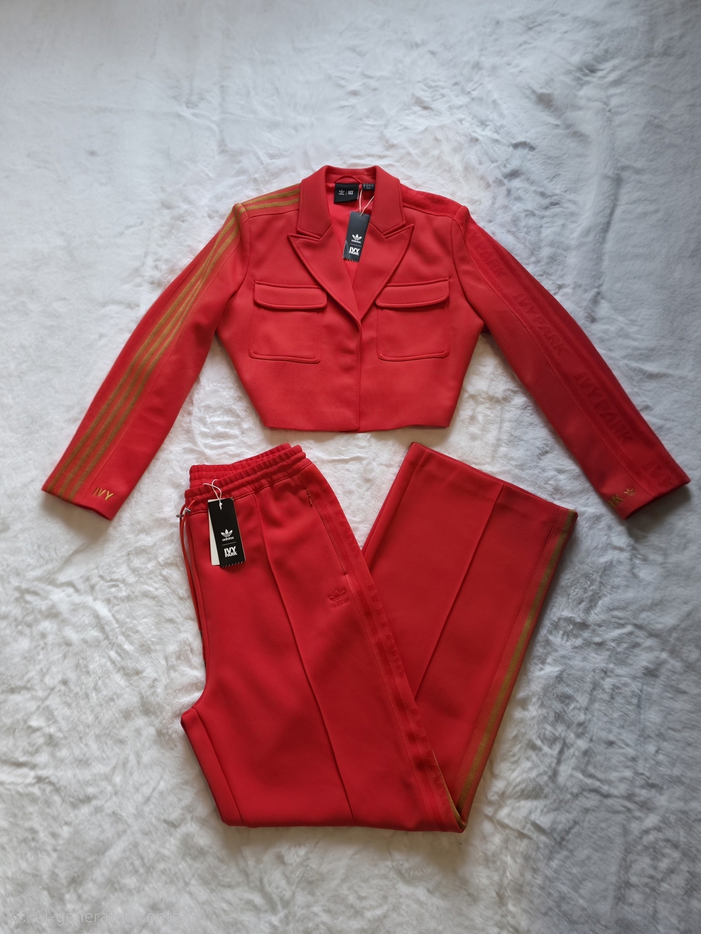 NWT Adidas x Ivy Park Crop Suit Jacket & 3-Stripes Suit Pants | Real Coral/Mesa - Picture 3 of 4